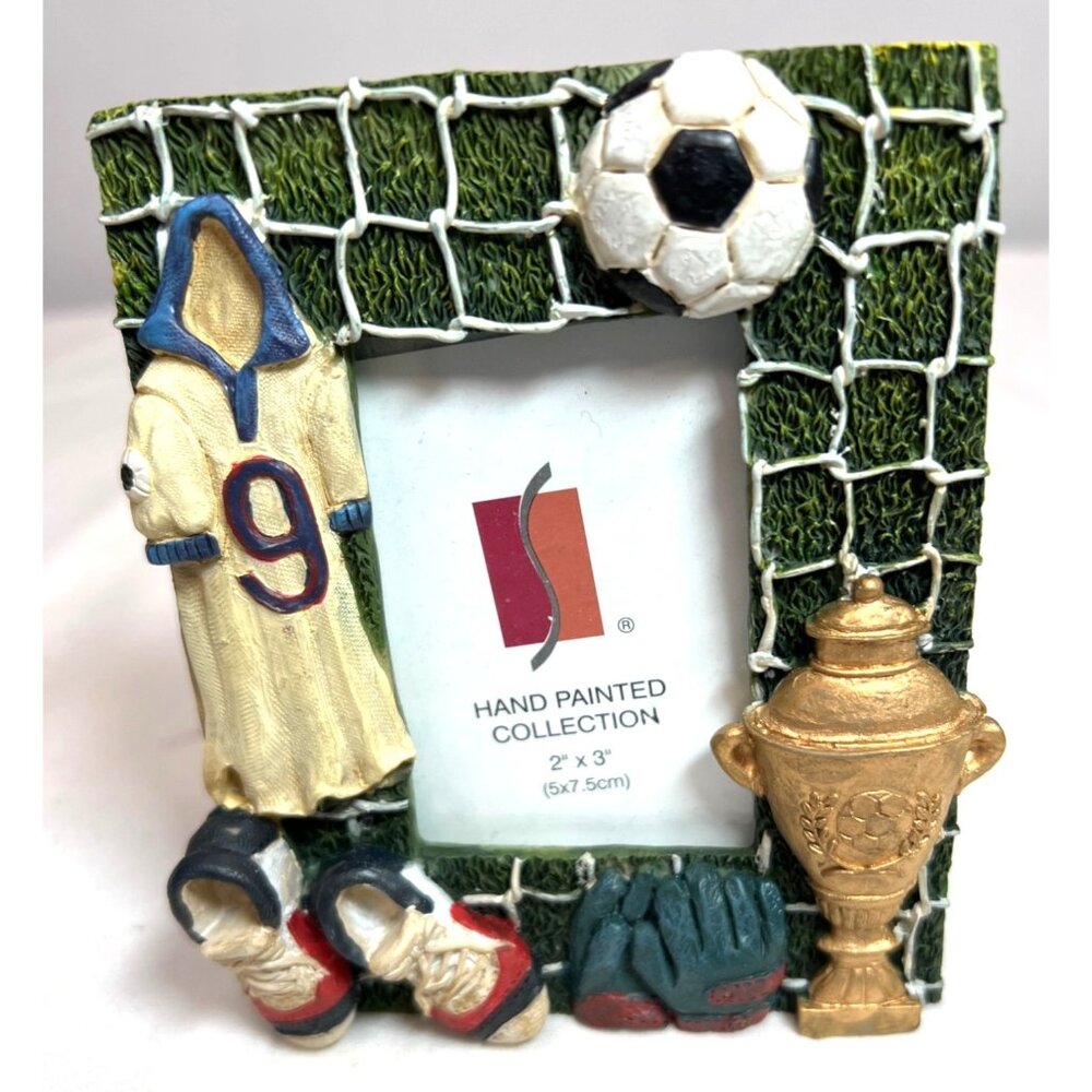 Kids Soccer Themed Picture Frame 2”x3” Photo Fit. Hand Painted
